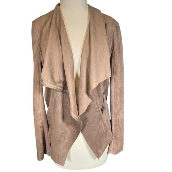 Vigoss Brown Faux Leather Suede Drape Front Moto Size Small Side Zip Casual - Picture 1 of 13